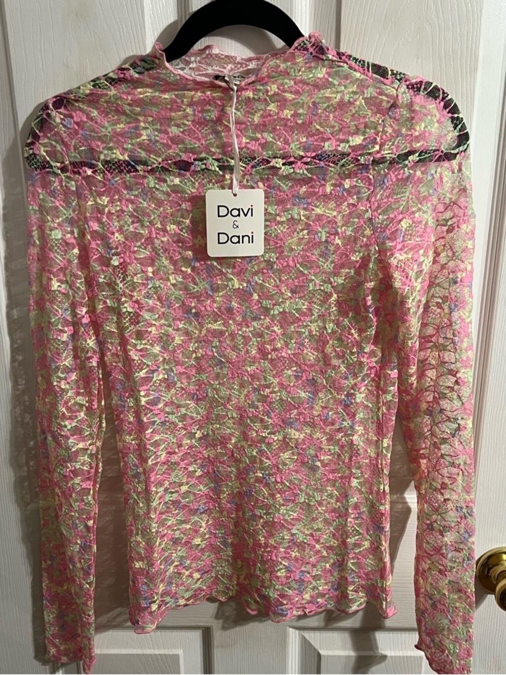 Davi & Dani Bright Colorful Floral Sheer Lace Layering Top